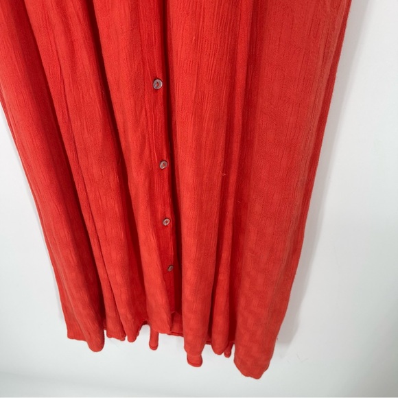 Free People Love to Love You Reddish Orange Embroidered Button-Up Midi Dress - Picture 6 of 16